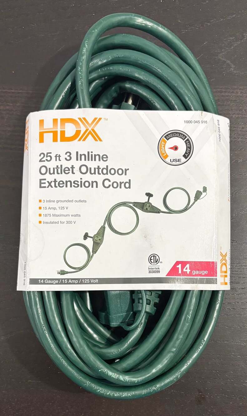 Hdx 25 Ft 3 Inline Outlet Outdoor Extension Cord Size 25 Ft